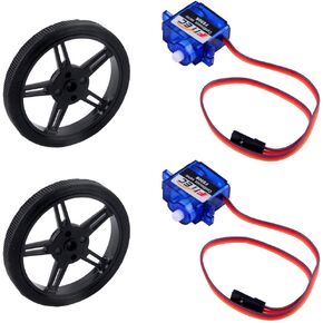 محرك تناظري مؤازر صغير للدوران المستمر من DIYmalls Feetech FS90R 360 درجة + عجلة إطار RC لروبوت السيارة الذكية Arduino Microbit (عبوة من قطعتين)