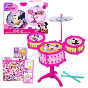 Minnie Mouse Toy Drum Set for Girls - Bundle with Minnie Drum Music Set, Minnie Stickers, More | Minnie Musical Toys for Girls