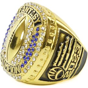 Decade Awards 2023 Fantasy Football Champion Ring - يحظى بالاحترام مع شعار النصر الجريء أو الذهبي أو الفضي - كأس الفاتح مزين بأحجار مشعة - مصمم حصريًا للرجال، مقاسات 9-12