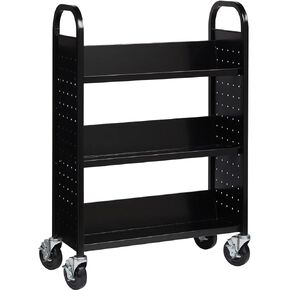 Lorell 99933 Book Cart, Single-sided, 3 Slant Shelves, 32-Inch x14-Inch x46-Inch , BK
