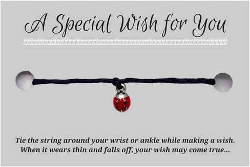 سوار Mini Ladybird Black Wish - قنب مع خرزة مينا حمراء على بطاقة مطبوعة - قابل للتعديل - للجنسين - حتى 12 بوصة in Saudi Arabia