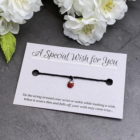 سوار Mini Ladybird Black Wish - قنب مع خرزة مينا حمراء على بطاقة مطبوعة - قابل للتعديل - للجنسين - حتى 12 بوصة in Saudi Arabia
