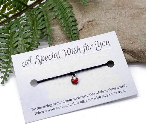 سوار Mini Ladybird Black Wish - قنب مع خرزة مينا حمراء على بطاقة مطبوعة - قابل للتعديل - للجنسين - حتى 12 بوصة in Saudi Arabia