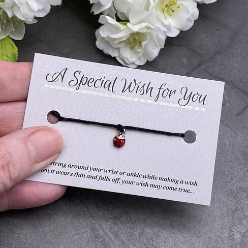 سوار Mini Ladybird Black Wish - قنب مع خرزة مينا حمراء على بطاقة مطبوعة - قابل للتعديل - للجنسين - حتى 12 بوصة in Saudi Arabia