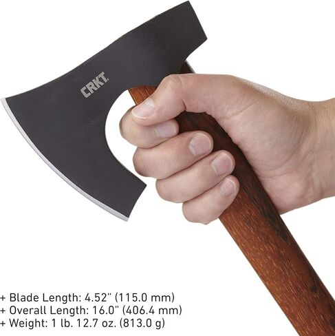 فأس CRKT Freyr: فأس خارجي بتصميم لحية عميقة، وشفرة فولاذية كربونية مُشكَّلة، ومقبض خشبي هيكوري 2746 وقناع غمد جلدي CRKT T-Hawk للاستخدام، Kangee & Nobo Tomahawks D2730-1 in Kuwait