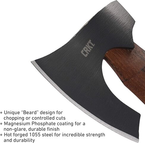 فأس CRKT Freyr: فأس خارجي بتصميم لحية عميقة، وشفرة فولاذية كربونية مُشكَّلة، ومقبض خشبي هيكوري 2746 وقناع غمد جلدي CRKT T-Hawk للاستخدام، Kangee & Nobo Tomahawks D2730-1 in Kuwait