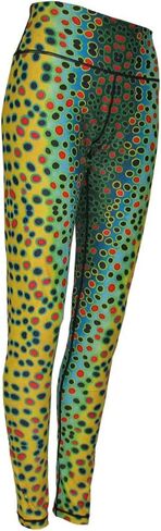 Fincognito Brown Trout All Sport Leggings, Green/Yellow, Large in Saudi Arabia