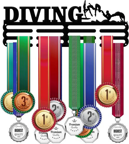 ORIGACH Diving Medal Holder Hanger Display Rack, Black Sturdy Medal Metal Wall Mount Holder for Awards or Ribbons, 16 Inch in Saudi Arabia