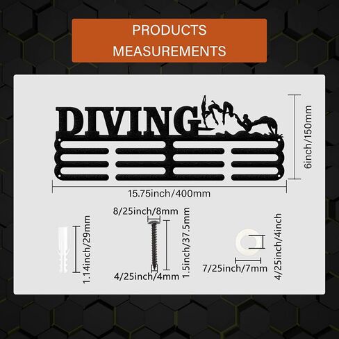 ORIGACH Diving Medal Holder Hanger Display Rack, Black Sturdy Medal Metal Wall Mount Holder for Awards or Ribbons, 16 Inch in Saudi Arabia