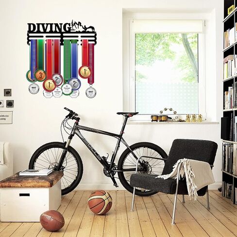 ORIGACH Diving Medal Holder Hanger Display Rack, Black Sturdy Medal Metal Wall Mount Holder for Awards or Ribbons, 16 Inch in Saudi Arabia