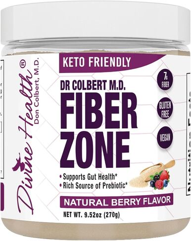 Divine Health Dr Colbert MD Fiber Zone Powder | Berry Flavor Prebiotics, Isoluble & Soluble Fiber | Psyllium Husk & Inulin | 6g Fiber | Recommended in Healthy Gut Zone Book | 9.52 oz in Kuwait