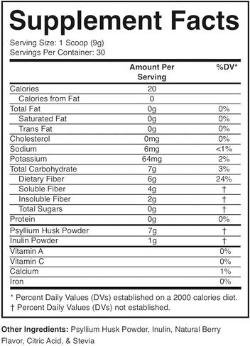 Divine Health Dr Colbert MD Fiber Zone Powder | Berry Flavor Prebiotics, Isoluble & Soluble Fiber | Psyllium Husk & Inulin | 6g Fiber | Recommended in Healthy Gut Zone Book | 9.52 oz in Kuwait