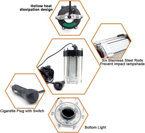 مصباح LED للصيد تحت الماء من Jiawill 297 مصباح LED 9 فولت - 35 فولت 41.8 واط 4000 لومن لجذب الأسماك الليلية بطول 33 قدمًا (10 متر) (أخضر) in Kuwait