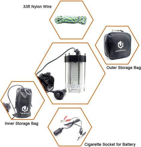 مصباح LED للصيد تحت الماء من Jiawill 297 مصباح LED 9 فولت - 35 فولت 41.8 واط 4000 لومن لجذب الأسماك الليلية بطول 33 قدمًا (10 متر) (أخضر) in Kuwait