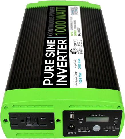 GoWISE Power 1000W مستمر 2000W Surge Peak Power Pure Sine Wave Inverter مع شاشة LCD رقمية، أسود / أخضر (PS1007) in Saudi Arabia