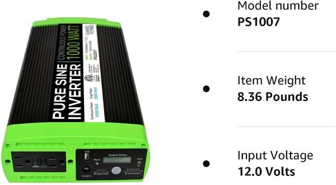 GoWISE Power 1000W مستمر 2000W Surge Peak Power Pure Sine Wave Inverter مع شاشة LCD رقمية، أسود / أخضر (PS1007) in Saudi Arabia