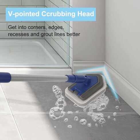 حوض غسيل البلاط قابل للتمديد بمقبض طويل 58 بوصة، فرشاة تنظيف الدش بشعيرات قاسية، وسادة من الألياف الدقيقة، وسادتان للتنظيف للحمام وبلاط الحائط وحوض الاستحمام in Kuwait