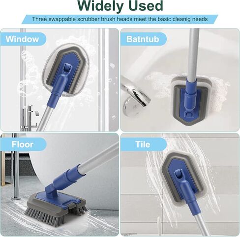 حوض غسيل البلاط قابل للتمديد بمقبض طويل 58 بوصة، فرشاة تنظيف الدش بشعيرات قاسية، وسادة من الألياف الدقيقة، وسادتان للتنظيف للحمام وبلاط الحائط وحوض الاستحمام in Kuwait