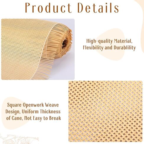 Wowangce 24 "× 49 قدم عرض مربع قصب حزام، الروطان قصب حزام لفة قصب النسيج مادة الضرب المفتوحة نسج الخوص المنسوجة أوراق الروطان للأثاث، كرسي، مجلس الوزراء، السقف، سرير in Kuwait