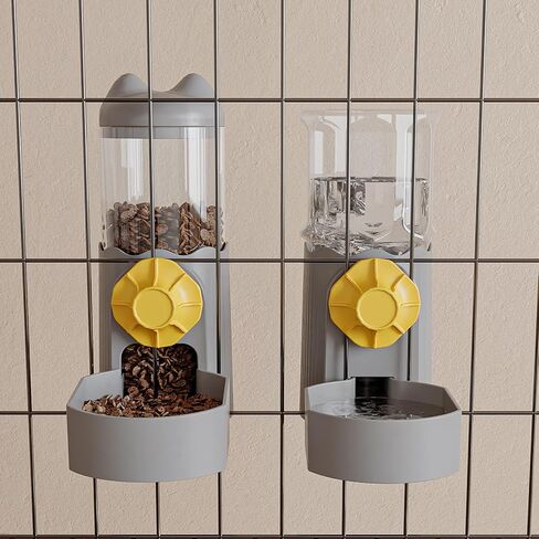 موزع مياه طعام أوتوماتيكي معلق على شكل قفص للقطط من Oneluck، مجموعة موزع مياه ومغذي للكلاب الجاذبية، وعاء طعام وموزع طعام كيتي للجرو الأرنب خنزير غينيا خنزير القنفذ، رمادي in Kuwait