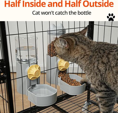 موزع مياه طعام أوتوماتيكي معلق على شكل قفص للقطط من Oneluck، مجموعة موزع مياه ومغذي للكلاب الجاذبية، وعاء طعام وموزع طعام كيتي للجرو الأرنب خنزير غينيا خنزير القنفذ، رمادي in Kuwait