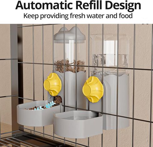 موزع مياه طعام أوتوماتيكي معلق على شكل قفص للقطط من Oneluck، مجموعة موزع مياه ومغذي للكلاب الجاذبية، وعاء طعام وموزع طعام كيتي للجرو الأرنب خنزير غينيا خنزير القنفذ، رمادي in Kuwait
