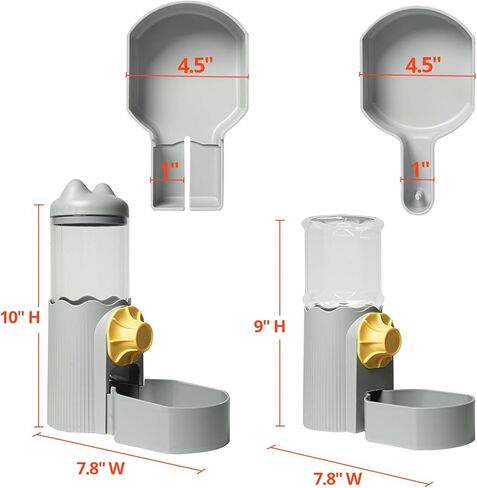 موزع مياه طعام أوتوماتيكي معلق على شكل قفص للقطط من Oneluck، مجموعة موزع مياه ومغذي للكلاب الجاذبية، وعاء طعام وموزع طعام كيتي للجرو الأرنب خنزير غينيا خنزير القنفذ، رمادي in Kuwait