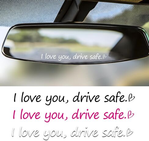 3x "I love you, drive Safe" ملصق مرآة الرؤية الخلفية للسيارة مع قلب، ملصقات زجاجة مياه مقطوعة من الفينيل، ملحقات ملصق تأكيد السيارة هدية لعيد الأم (أنا أحبك، قيادة آمنة) in Kuwait