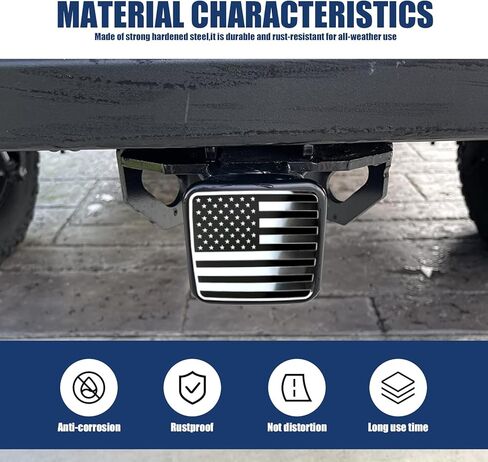 ZKFAR Pack-1 Trailer Hitch Cover, American Flag Plug Cover, Metal Rear Receiving Tube Cover, 2" Automotive Dust Plug, Protective Cover with Pin Bolt, Universal for Most SUVs, Trailers (Black) in Saudi Arabia