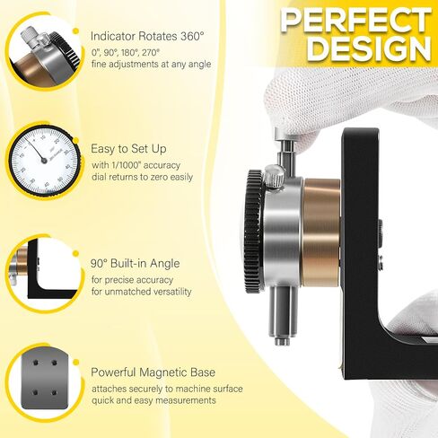 W1218A Dial Indicator Rotates 360 Degree Durable Powerful Magnetic Base for Planers Woodworking Machinery Within ±.001-Inch in Saudi Arabia