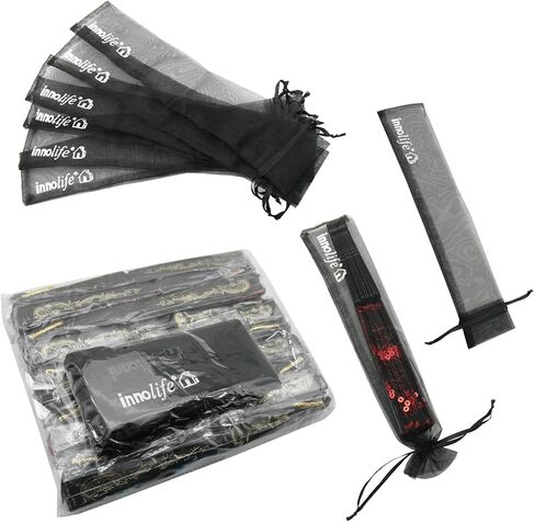 INNOLIFE Elegant Colorful Embroidered Flower Peacock Pattern Sequin Fabric Folding Handheld Hand Fan Hand-crafted (Full Set - 20pcs Mixed Colors) and 16 carrying pouches in Saudi Arabia
