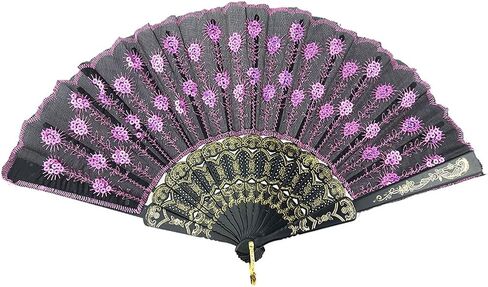 INNOLIFE Elegant Colorful Embroidered Flower Peacock Pattern Sequin Fabric Folding Handheld Hand Fan Hand-crafted (Full Set - 20pcs Mixed Colors) and 16 carrying pouches in Saudi Arabia