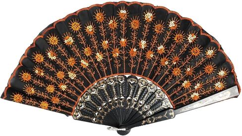 INNOLIFE Elegant Colorful Embroidered Flower Peacock Pattern Sequin Fabric Folding Handheld Hand Fan Hand-crafted (Full Set - 20pcs Mixed Colors) and 16 carrying pouches in Saudi Arabia