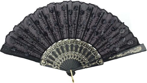 INNOLIFE Elegant Colorful Embroidered Flower Peacock Pattern Sequin Fabric Folding Handheld Hand Fan Hand-crafted (Full Set - 20pcs Mixed Colors) and 16 carrying pouches in Saudi Arabia
