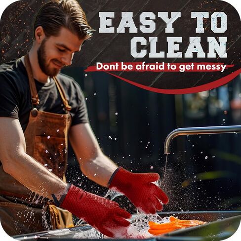 قفازات فرن المدخن المصنوعة من السيليكون من KITCHEN PERFECTION S - قفازات شواء مقاومة للحرارة الشديدة - التعامل مع الطعام الساخن مباشرة على حفرة مقلاة الشواية الخاصة بك | قفازات فرن مقاومة للماء | مجموعة قيمة متفوقة + 3 مكافآت in Saudi Arabia
