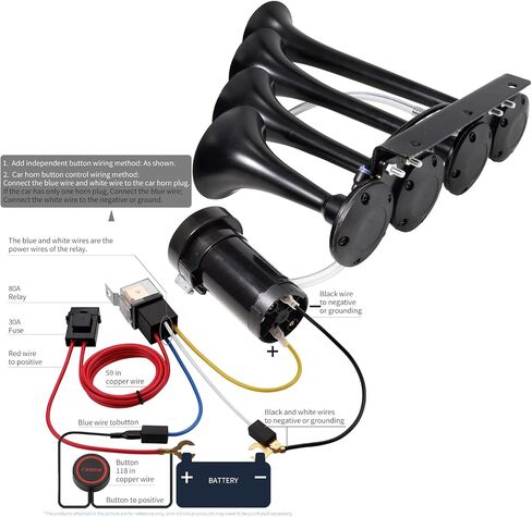 FARBIN Air Horn 4 Trumpet 12V Train Horn للشاحنة 150 ديسيبل شاحنة القرن مجموعة أدوات قرن السيارة مع ضاغط لالتقاط القطارات والشاحنات وسيارات الجيب وسيارات الدفع الرباعي والقوارب باللون الأسود in Saudi Arabia