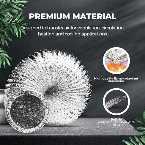 iPower 6 بوصة 16 قدم غير معزول فليكس الهواء الألومنيوم مجفف تنفيس خرطوم للتهوية HVAC، 2 حزمة، وشملت 4 المشابك in Kuwait