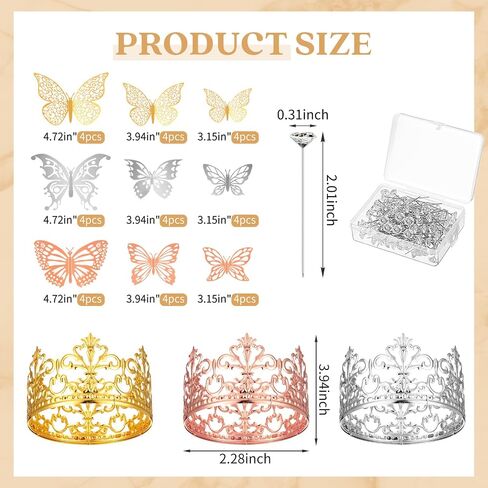 XunYee 139 Pcs Flower Bouquet Accessories Crowns for Flower Bouquets Including 3 Pcs Crown Cake Topper 36 Pcs 3D Butterflies 100 Pcs Corsage Pins for Graduation Mother's Day Wedding Birthday DIY Craft in Saudi Arabia