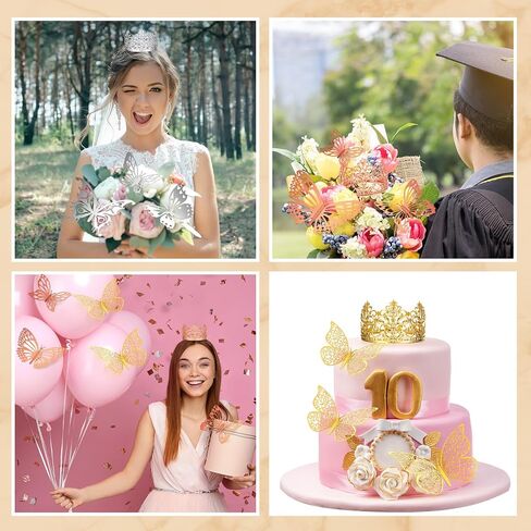 XunYee 139 Pcs Flower Bouquet Accessories Crowns for Flower Bouquets Including 3 Pcs Crown Cake Topper 36 Pcs 3D Butterflies 100 Pcs Corsage Pins for Graduation Mother's Day Wedding Birthday DIY Craft in Saudi Arabia