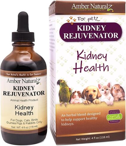 Amber NaturalZ Kidney Rejuvenator Herbal Supplement for Dogs, Cats, Birds, Guinea Pigs, and Rabbits | Pet Herbal Blend for Kidney Support | 1 Fluid Ounce Glass Bottle | Manufactured in The USA in Kuwait