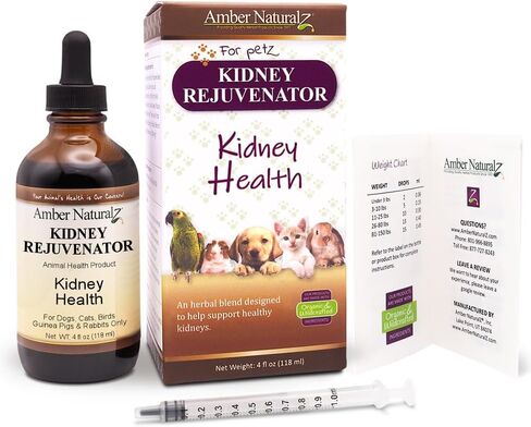 Amber NaturalZ Kidney Rejuvenator Herbal Supplement for Dogs, Cats, Birds, Guinea Pigs, and Rabbits | Pet Herbal Blend for Kidney Support | 1 Fluid Ounce Glass Bottle | Manufactured in The USA in Kuwait