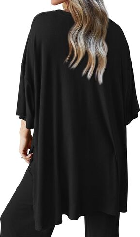 MASCOMODA Womens Summer 2 Piece Outfits Short Sleeve V Neck Tops Wide Leg Long Pants Casual Tracksuit Lounge Set in Saudi Arabia