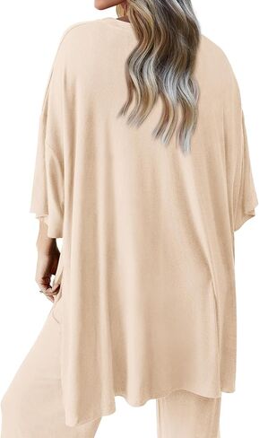 ملابس نسائية صيفية من قطعتين من MASCOMODA بأكمام قصيرة ورقبة على شكل حرف V وسراويل طويلة وساق واسعة طقم صالة رياضية غير رسمية in Kuwait