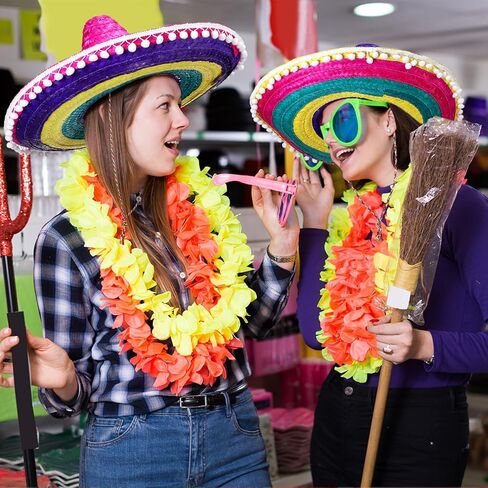 Croloose 4 Pcs Mexican Sombrero Hat Adults Colored Sombrero Hats Cinco De Mayo Fiesta Straw Hats with Chinstrap Handmade Costume Hats for Men Women Holiday Decorations, 21 x 7.6, 4 Styles in Saudi Arabia