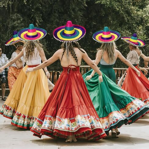 Croloose 4 Pcs Mexican Sombrero Hat Adults Colored Sombrero Hats Cinco De Mayo Fiesta Straw Hats with Chinstrap Handmade Costume Hats for Men Women Holiday Decorations, 21 x 7.6, 4 Styles in Saudi Arabia