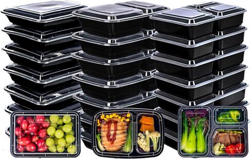 Moretoes 36 Pack Meal Prep Containers Resuable Set - 1, 2, & 3 Compartment Plastic Bento Box With Lids Food Storage Containers Stackable, Microwave, Freezer, Dishwasher Safe in Saudi Arabia