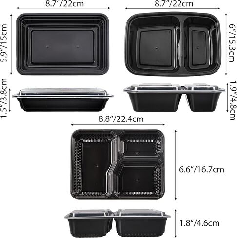 Moretoes 36 Pack Meal Prep Containers Resuable Set - 1, 2, & 3 Compartment Plastic Bento Box With Lids Food Storage Containers Stackable, Microwave, Freezer, Dishwasher Safe in Saudi Arabia