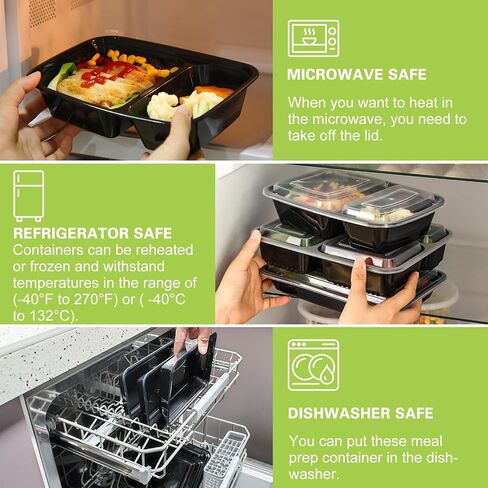 Moretoes 36 Pack Meal Prep Containers Resuable Set - 1, 2, & 3 Compartment Plastic Bento Box With Lids Food Storage Containers Stackable, Microwave, Freezer, Dishwasher Safe in Saudi Arabia