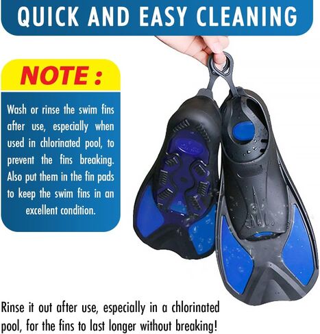 زعانف الغطس قصيرة زعانف السباحة العائمة للتدريب على المقاس الأمريكي XL عرض الكاحل 3.3 بوصة مع زعانف سفر من المطاط اللدن بالحرارة للسباحة والغوص والغطس والرياضات المائية، أزرق in Kuwait