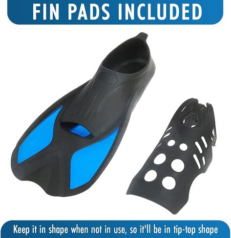 زعانف الغطس قصيرة زعانف السباحة العائمة للتدريب على المقاس الأمريكي XL عرض الكاحل 3.3 بوصة مع زعانف سفر من المطاط اللدن بالحرارة للسباحة والغوص والغطس والرياضات المائية، أزرق in Kuwait